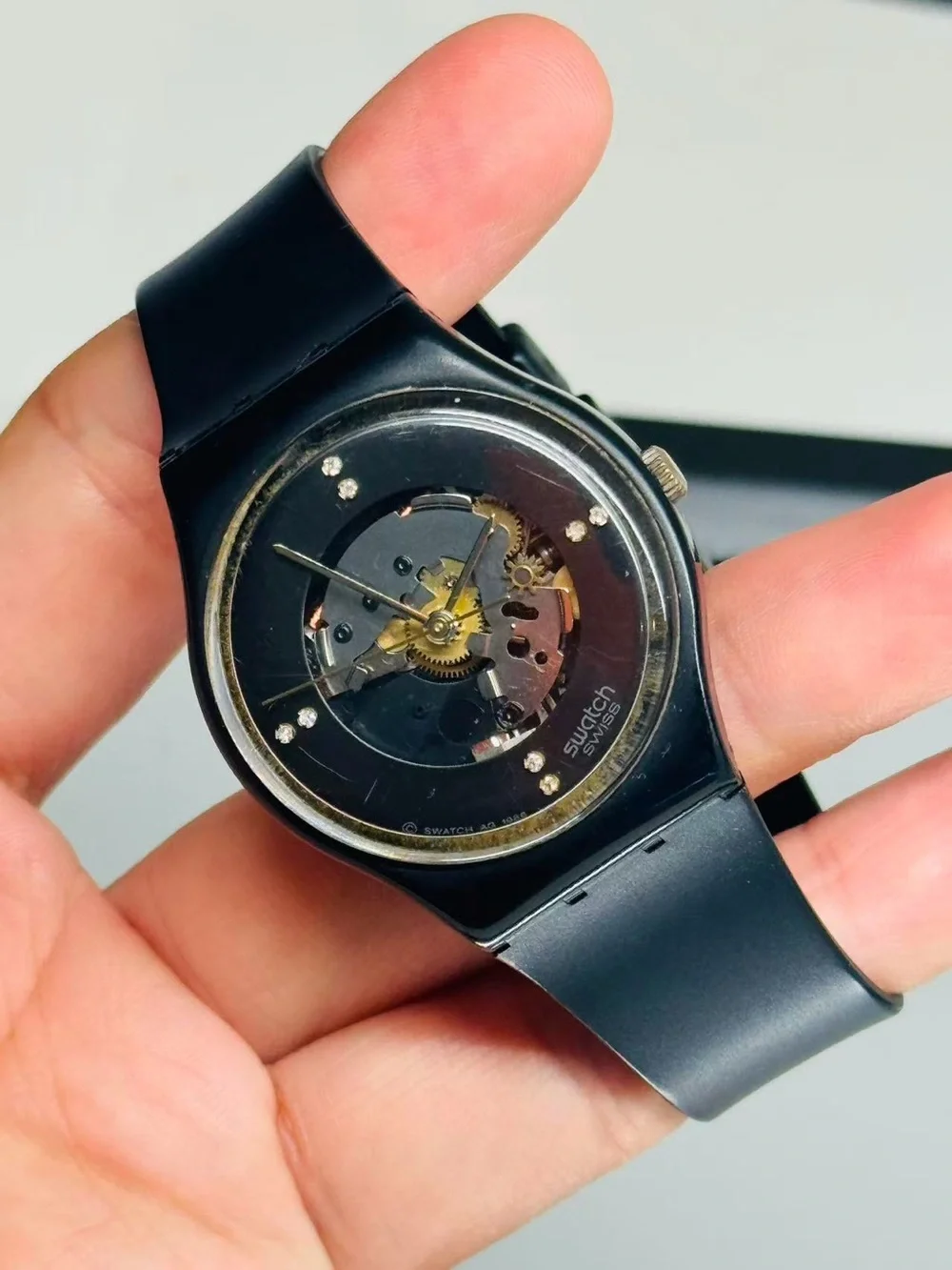 Vintage Swatch Swiss Made Skeleton Watch 34mm Quartz Unisex New Battery Runs